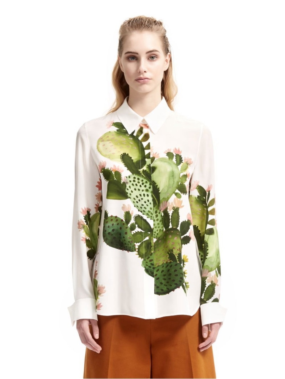 Sportmax Max Mara Silk Cactus Print Button Up Blouse Top Size 8 IT 42